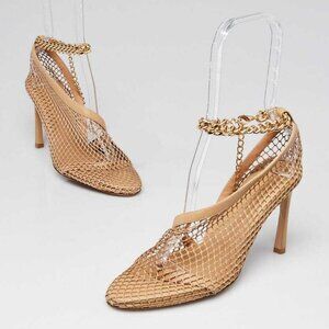 Bottega Veneta Beige Leather/Mesh Chain-Link d'Orsay Pumps Size 6.5/37